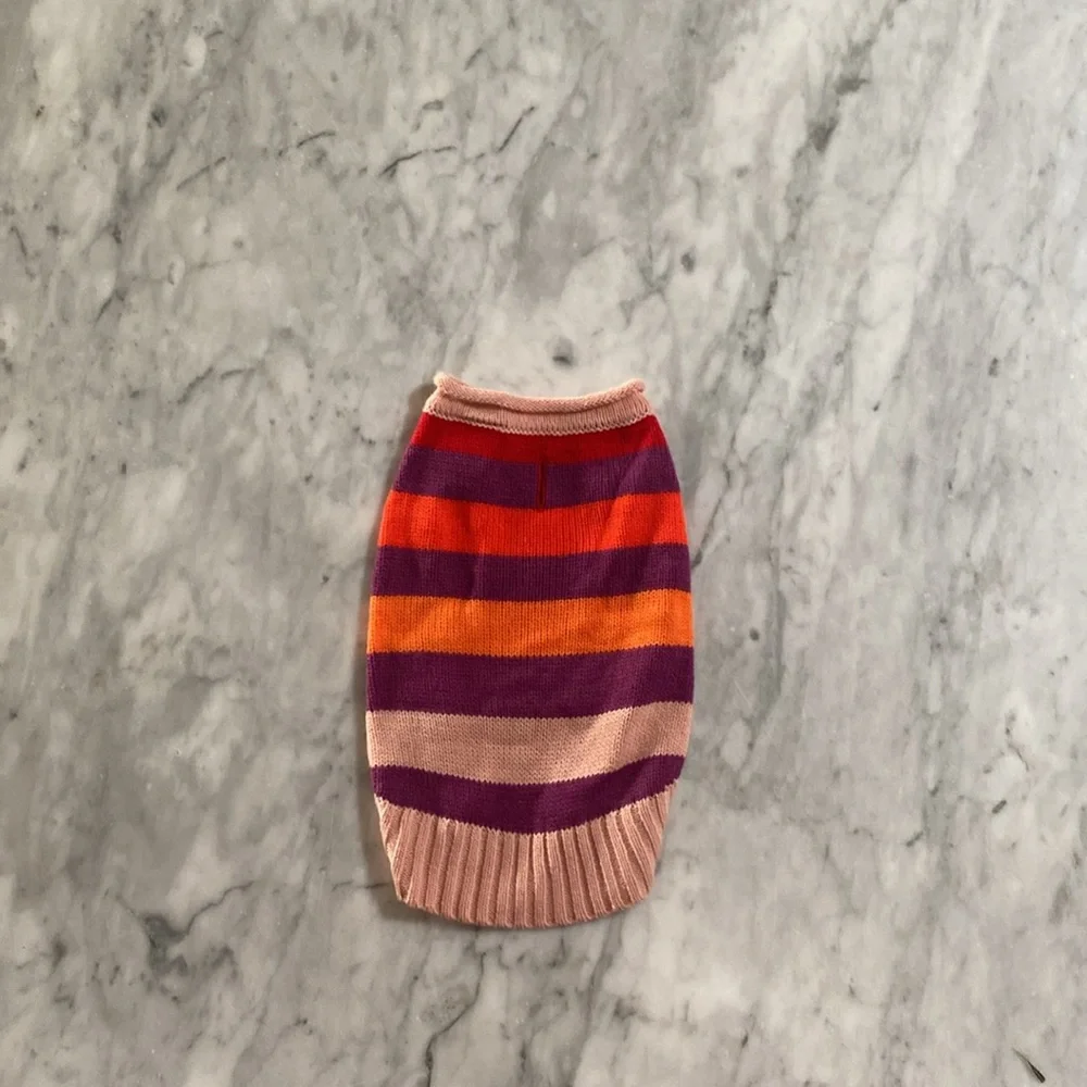 Vibrant Striped Dog Sweater XS | Cozy Knit Pet Clothing in Pink, Purple